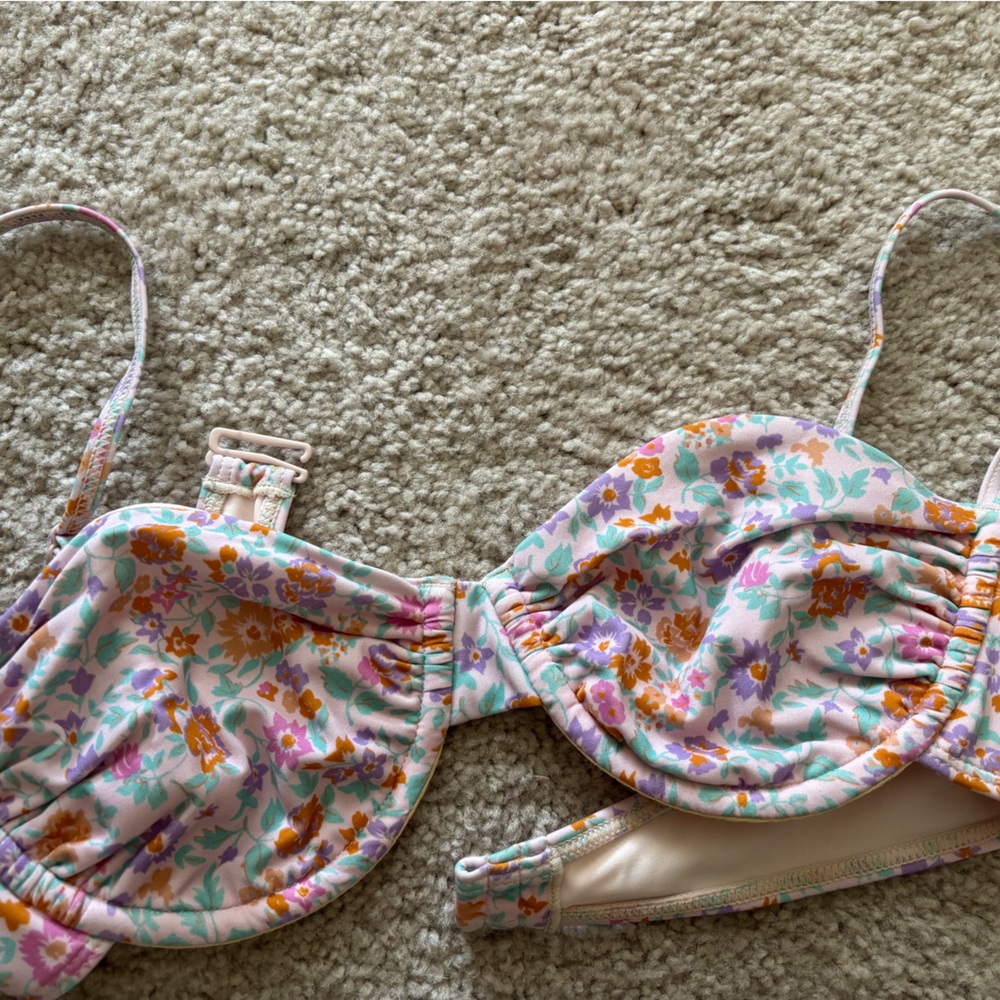 PacSun Floral Bikini Top - Pink and Orange